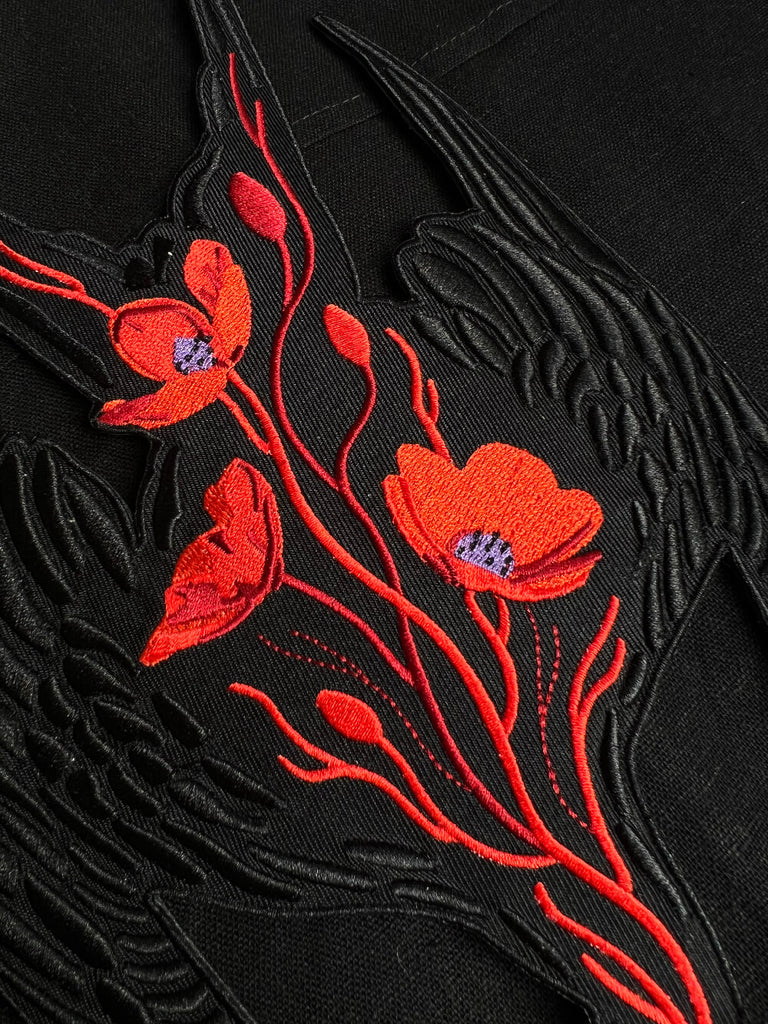 black frigate bird patch with red florals 
